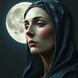 3 d cell shaded portrait painting of moon witch, 3 d cell shaded cubism, in the style of picasso, elegant, highly detailed, art by picasso 3 d cell shaded unreal engine