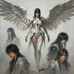 concept art of a winged woman, final fantasy, highly detailed painting by dustin nguyen, akihiko yoshida, greg tocchini, 4 k, trending on artstation, 8 k