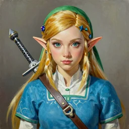 An ultra-realistic portrait painting of Zelda from The Legend of Zelda in the style of Alex Ross. 4K. Ultra-realistic. Highly detailed. Epic lighting.