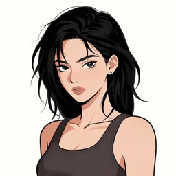 character portrait of a cool latina girl with messy black hair, 2 8 7 hairstyle, wearing a tanktop, lesbian, highly detailed, stylized, medium shot, vector line art, clean cel shaded vector art, by ross tron, lois van baarle, artgerm, helen huang, makoto shinkai, ilya kuvshinov, rossdraws