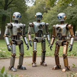 steampunk robots at a park by otto dix