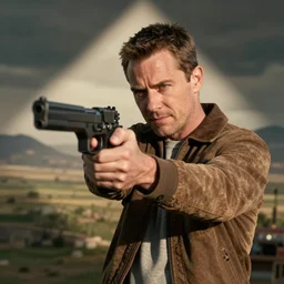 Jesse Pinkman aiming a gun at camera pov