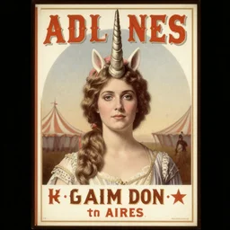 Circus poster of a lady with a unicorn horn on her forehead, 19th century, 1900s photography