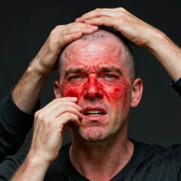 ray winstone is so angry that his wife has shaved her head that he holds his breath until his face becomes bright red,  painted by norman rockwell and tom lovell and frank schoonover