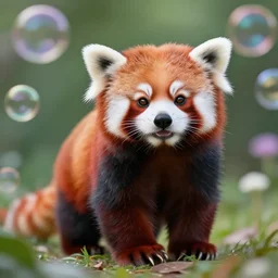 hybrid soap bubble red panda, digital art, realistic, octane render, professional, high quality, dof, bokeh