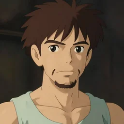 young portrait, brown hair brown, goatee, olive skin, strong jaw, strong neck, tank top, art by studio ghibli and greg rutkowski and artgerm and ilya kuvshinov, portrait, d & d, fantasy, highly detailed, digital painting, headshot, trending on artstation, concept art, sharp focus, illustration