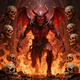 hyper realistic devil on entrance of hell on fire and skulls, art by greg rutkowski, intricate, ultra detailed, photorealistic, vibrante colors, trending on artstation, octane render, 4 k, 8 k