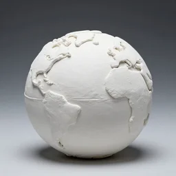 realistic photo of a scientific model of an ugly rough globe made of white clay with wooden details, front view 1 9 9 0, life magazine reportage photo, metropolitan museum photo