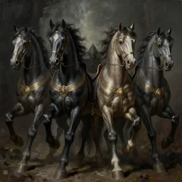 a painting of the four horseman of the apocalypse, grim - lighting, high - contrast, intricate, elegant, highly detailed, digital painting, artstation, concept art, smooth, sharp focus, illustration