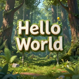 Hello World sign in a fairy forest, by Beeple, RHADS, and Greg Rutkowski, trending on artstation, unreal engine, 4k, high quality render, digital art