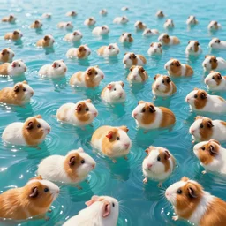 hyper realistic cute guineapigs everywhere are swimming under vast sea, by simon stalenhag,, high fantasy, cgsociety, cheerful colours, full length, exquisite detail, post - processing, masterpiece, cinematic, 4 k, 8 k
