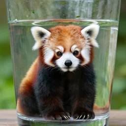 Small panda sitting in a glass of water
