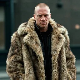 film still of Sam Rockwell as Tyler Durden wearing big fur coat in Fight Club 1999
