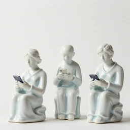 Porcelain people figurines staring at their phones, Canon TS-E 17mm f/4, pristine quality wallpaper