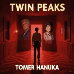 Twin Peaks poster artwork by Tomer Hanuka, rendering of the red room from Twin Peaks with chevron pattern floor, Michael Whelan,  Makoto Shinkai and thomas kinkade