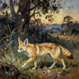 a messy painting of a fennec hunting by egon shiele