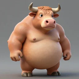 a pot-bellied human bull with a bit of muscle hyperdetailed, 4k, artstation