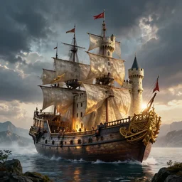 adobe castle shaped like a ship, game of thrones, volumetric lighting, fantasy artwork, very beautiful scenery, very realistic painting effect, hd, hdr, cinematic 4 k wallpaper, 8 k, ultra detailed, high resolution, artstation