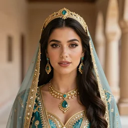 portrait of lindsey pelas as princess jasmine in persian palace, by charlotte grimm, natural light, detailed face, beautiful features, symmetrical, canon eos c 3 0 0, ƒ 1. 8, 3 5 mm, 8 k, medium - format print, half body shot