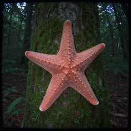 a weird giant starfish in the forest caught on trailcam nightvision footage camera, grainy low quality