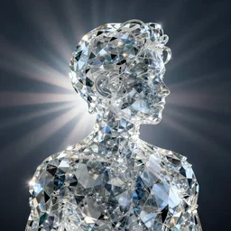 a human silhouette, crystal material, glass material