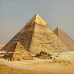 Trending on artstation, beautiful pyramids with golden tips surrounded by desert, detailed matte painting, oil on canvas