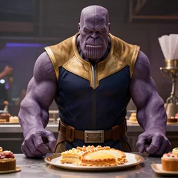 film still of thanos working as a pastry chef in the new avengers movie, 4 k