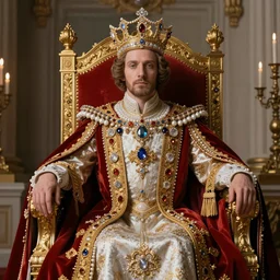 regal gal godot sitting on queens throne royalty wearing royal mantle gold jewelry diamonds pearls jewels by alex ross