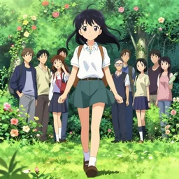 anime portrait of a cute young anime woman walking in a lush park flowers ivy foliage, ilya kuvshinov, kyoani, artgerm, krenz cushart, wlop, greg rutkowski, hiroaki samura, range murata, james jean, katsuhiro otomo, cel shaded, anime poster