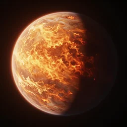 fiery planet, view from space, lighting refraction, volumetric lighting, highly detailed, digital art, wlop, peter mohrbacher and greg rutkowski