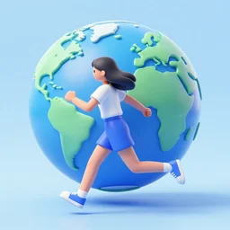 a girl run away from a blue planet