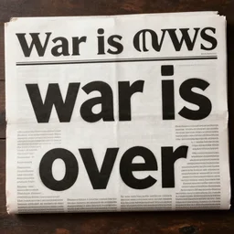 a sign that reads : war is over, newspaper