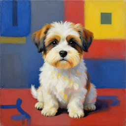 painting of cute dog, full size, in style of friedensreich hundertwasser, photorealistic