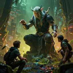 cyberpunk architect druid constructing an adventure, 4 k, dramatic lighting