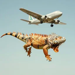 Iguana flying a plane, vintage photograph