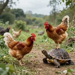 war between chickens and turtles, wide angle shot by greg rutkowski