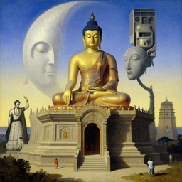 temple, buddhism, futurism, painting by greg rutkowski, j. c. leyendecker, artgerm, donato giancola