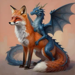painting of hybrid between fox!! & dragon, intercrossed animal, mixture animal, by tiffany bozic, by zdzislaw beksinski, cold hue's, warm tone gradient background, concept art, beautiful composition, digital painting