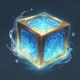 league of legends champion splashart of a cube champion, fully rectangle glowing cube.