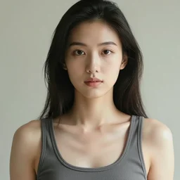 dslr portrait still of a beautiful female face wearing a tank top 8 k 8 5 mm f 1. 4