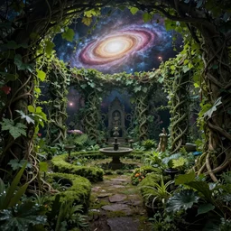 whimsical vine garden at the end of the universe, by hp lovecraft, otherworldly, by greg rutkowski, by zdzisław beksinski, thalassophobia, very detailed, by francois launet