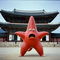 a film still of a north korean monster movie, kaiju - eiga monster starfish - like over traditional korean palace, film noir, video compression, ripple effect