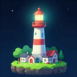 little city with lighthouse, patapon style. concept art by playstation. 2 d carton, matte background, luminescent space, behance contest winner