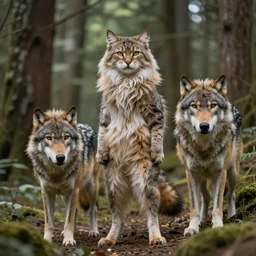 furry cat woman in a forest 8 c 4 with real wolves