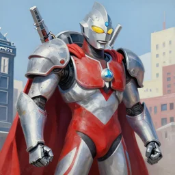 greg manchess portrait painting of armored casshern from casshan ultraman zero cyberman from doctor who cyborg gay hungarian - american - japanese human hybrid with a red cape as overwatch character, medium shot, asymmetrical, profile picture, organic painting, sunny day, matte painting, bold shapes, hard edges, street art, trending on artstation, by huang guangjian and ail elvgren and sachin teng