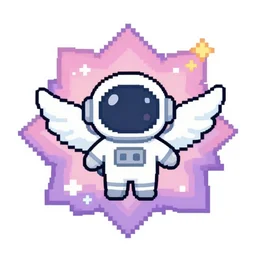 a astronaut demon with wings in a nebula explosion, pixel art, pixel, cute, pastel.