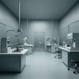 noisy color photograph of a retrofuturist liminal space, laboratory, prison, minimalist