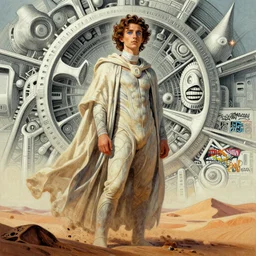 frank herbert's dune themed majestic timothee chalamet paul atreides blue eyed fremen prophet sketch by sachin teng, moebius, artgerm, michael cheval, esao andrews, francois boucher, masterpiece, intricate organic painting, matte painting, futuristic geometrical drawing shapes, desert ambience, hard edges, highly detailed, cinematic lighting character art movie poster by drew struzan, graffiti, street art by sachin teng