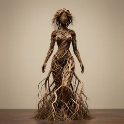 dslr esculpture made from roots interwovem in the shape of a woman, 8 5 mm f 1. 8
