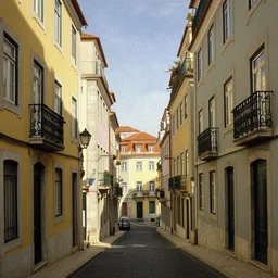 the view down an alley, buildings in lisbon portugal, by girolamo da catignola